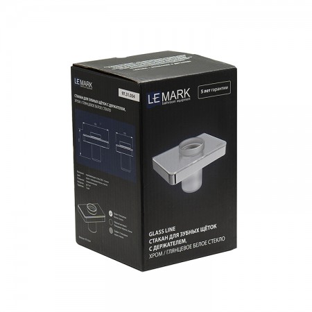 LEMARK | Стакан для зубных щёток LEMARK GLASS LINE с держателем, хром/белое стекло LEMARK | Стакан для зубных щёток LEMARK GLASS LINE с держателем, хром/белое стекло
