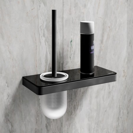 LEMARK | Ёршик для унитаза LEMARK GLASS LINE с держателем и полкой, чёрный матовый/черное стекло LEMARK | Ёршик для унитаза LEMARK GLASS LINE с держателем и полкой, чёрный матовый/черное стекло