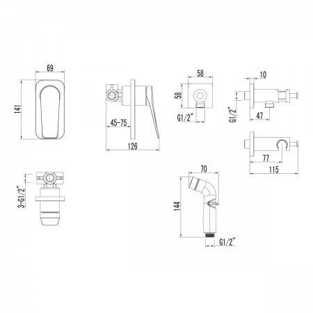 Смеситель LEMARK Bronx LM3719GM с гигиеническим душем, встраиваемый Смеситель LEMARK Bronx LM3719GM с гигиеническим душем, встраиваемый