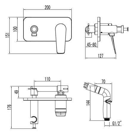 Смеситель LEMARK Bronx LM3720GM с гигиеническим душем, встраиваемый Смеситель LEMARK Bronx LM3720GM с гигиеническим душем, встраиваемый
