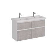 Тумба LEMARK COMBI 125 см под 2 раковины, подвесная/напольная,4 ящика, цвет фасада: Бетон, цвет корпуса: Белый глянец