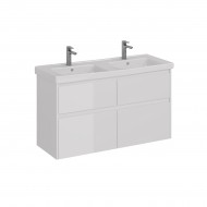 Тумба LEMARK COMBI 125 см под 2 раковины, подвесная/напольная,4 ящика, цвет корпуса, фасада: Белый глянец