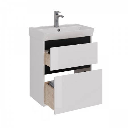 Тумба LEMARK COMBI 60 см под 1 раковину, подвесная/напольная, 2 ящика, цвет планки: Чёрный, цвет корпуса, фасада: Белый глянец Тумба LEMARK COMBI 60 см под 1 раковину, подвесная/напольная, 2 ящика, цвет планки: Чёрный, цвет корпуса, фасада: Белый глянец