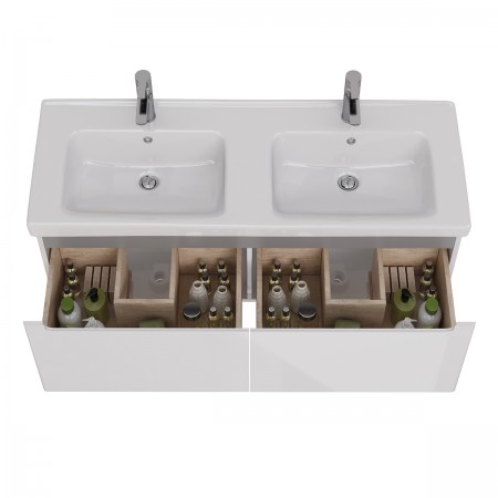 Тумба LEMARK BUNO MINI 125 см под 2 раковины, подвесная, 2 ящика, цвет корпуса, фасада: Белый глянец Тумба LEMARK BUNO MINI 125 см под 2 раковины, подвесная, 2 ящика, цвет корпуса, фасада: Белый глянец