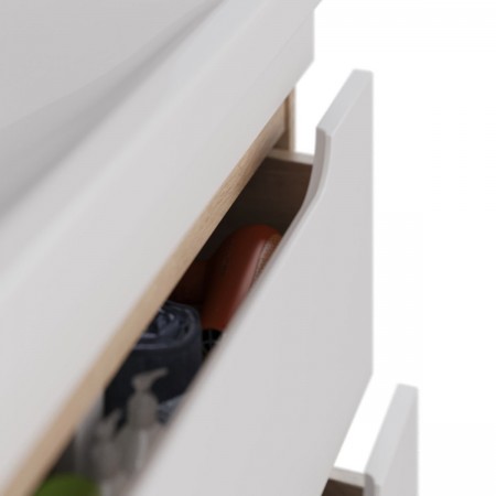 Тумба LEMARK OLIVIA 125 см под 2 раковины, подвесная,4 ящика, цвет корпуса: Дуб кантри, цвет фасада: Белый глянец Тумба LEMARK OLIVIA 125 см под 2 раковины, подвесная,4 ящика, цвет корпуса: Дуб кантри, цвет фасада: Белый глянец